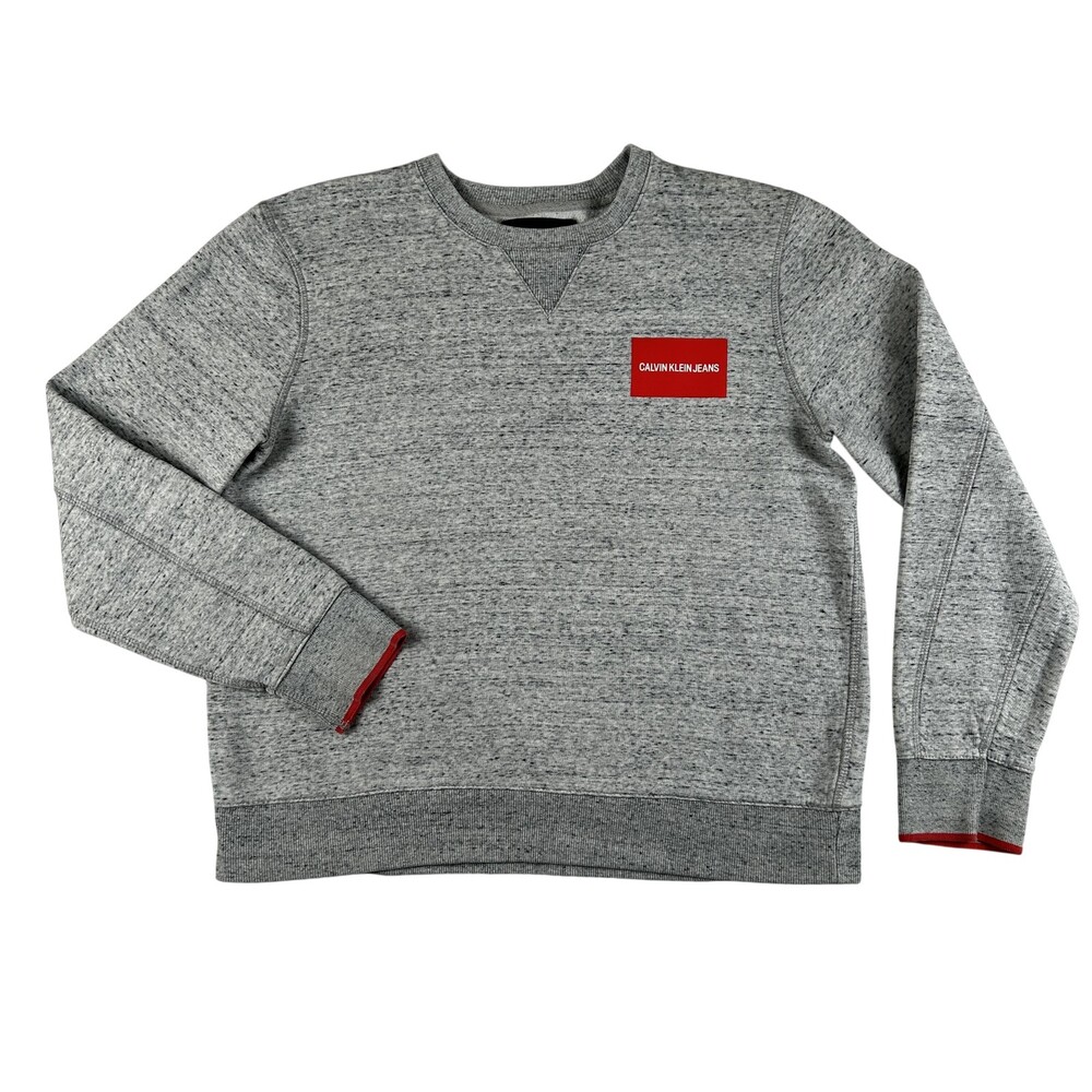 Calvin Klein Jeans Sweatshirt Womens Large Gray Logo Fleece Crewneck Pullover